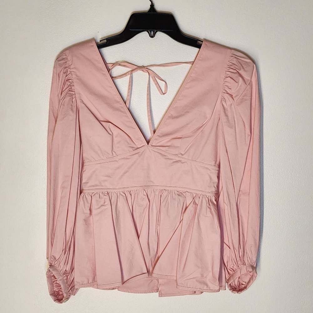 Staud Backless, Puff-Sleeve Blouse | Cotton | Pink | US 2